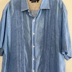 Nat Nast 100% Linen Blue Button Up Shirt XL Father's Day Madmen Suits Sopranos